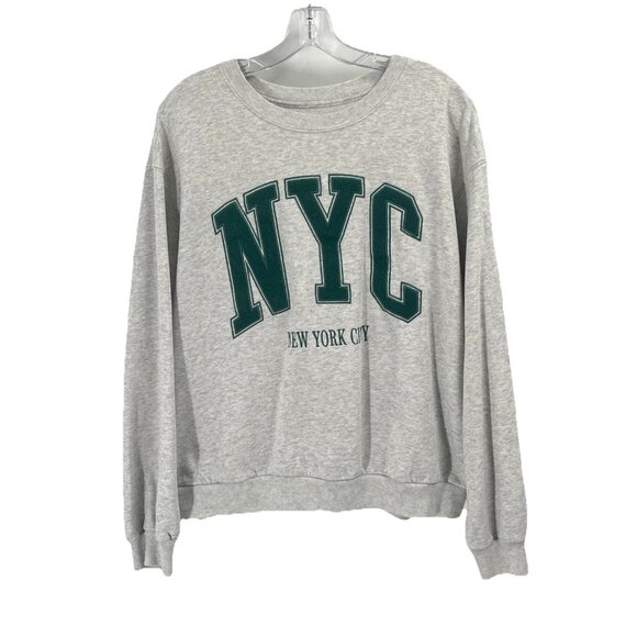 Hollister Gray Crew Neck Sweatshirt NYC Sz Large Preppy Relaxed - Picture 1 of 6